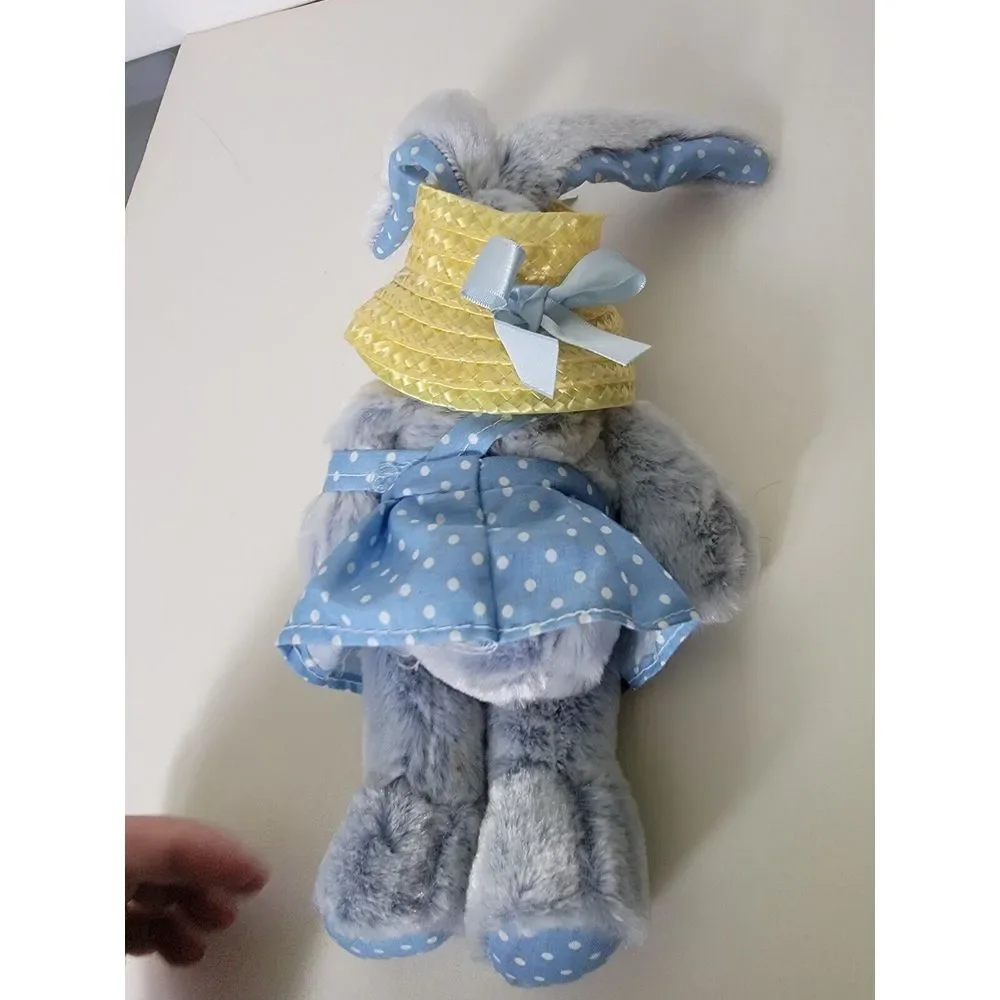 Bunny Picnic Rabbit Plush Stuffed Toy Soft Blue Dress Hat Easter